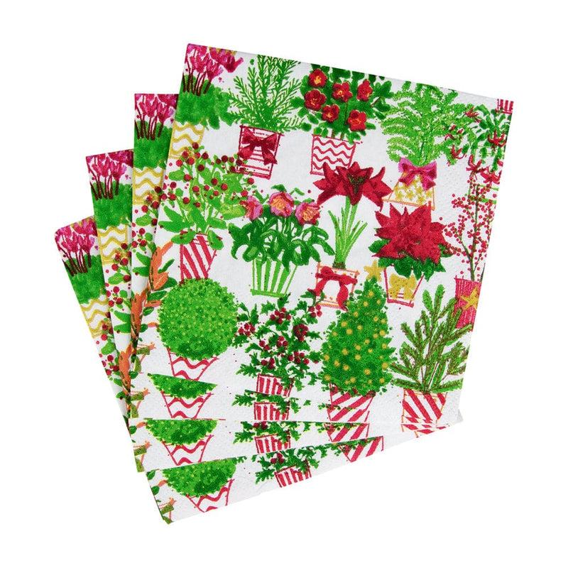 Caspari Christmas Flower Market Cocktail Napkins - 20 Per Package