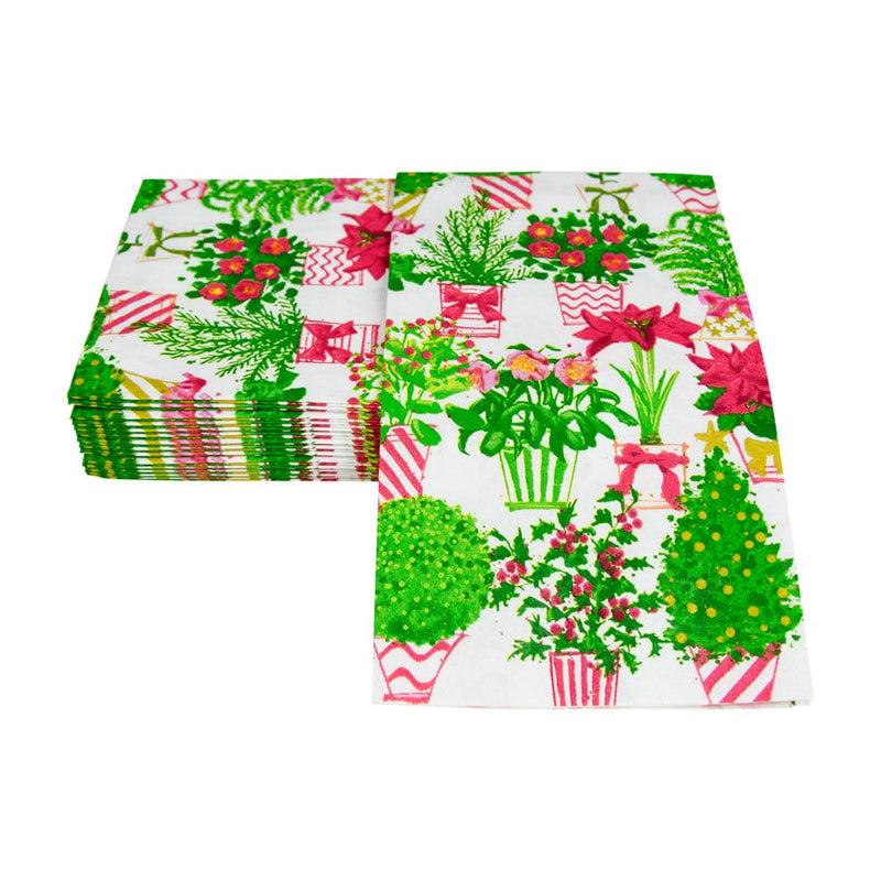 Caspari Christmas Flower Market Guest Towel Napkins - 15 Per Package