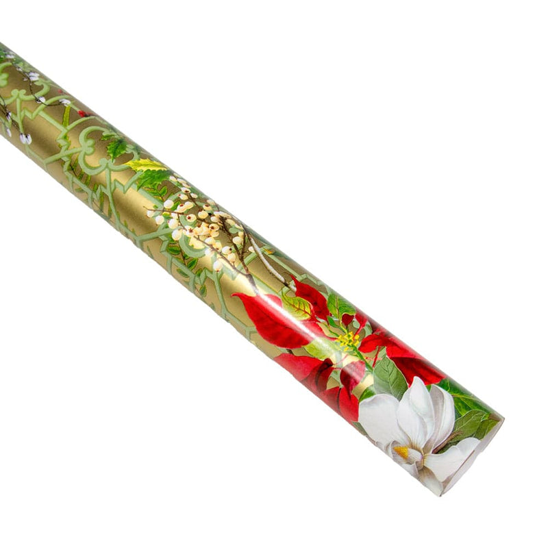 Caspari Christmas Garden Gold Gift Wrap - One 30" X 8' Roll