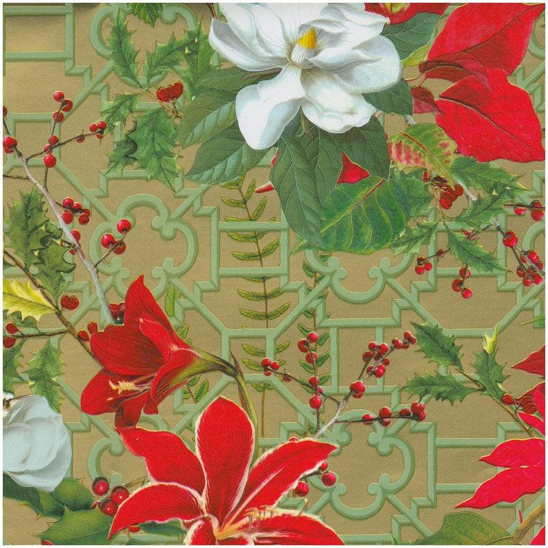 Caspari Christmas Garden Gold Gift Wrap - One 30" X 8' Roll