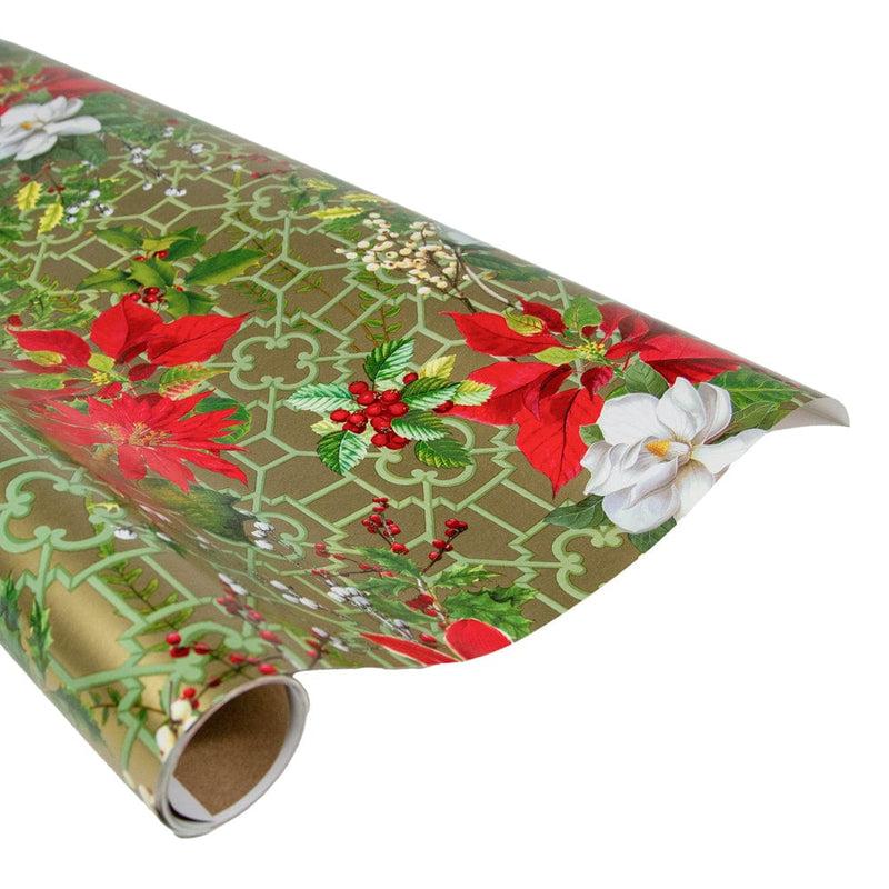 caspari Christmas Garden Gold Gift Wrap - One 30" X 8' Roll