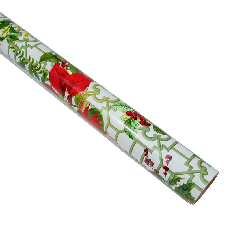 Caspari Christmas Garden White Gift Wrap - One 30" X 8' Roll
