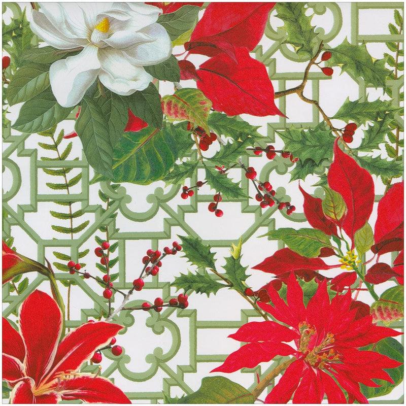 Caspari Christmas Garden White Gift Wrap - One 30" X 8' Roll