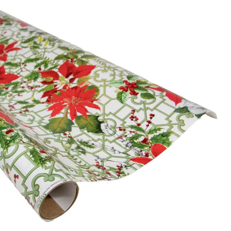 caspari Christmas Garden White Gift Wrap - One 30" X 8' Roll
