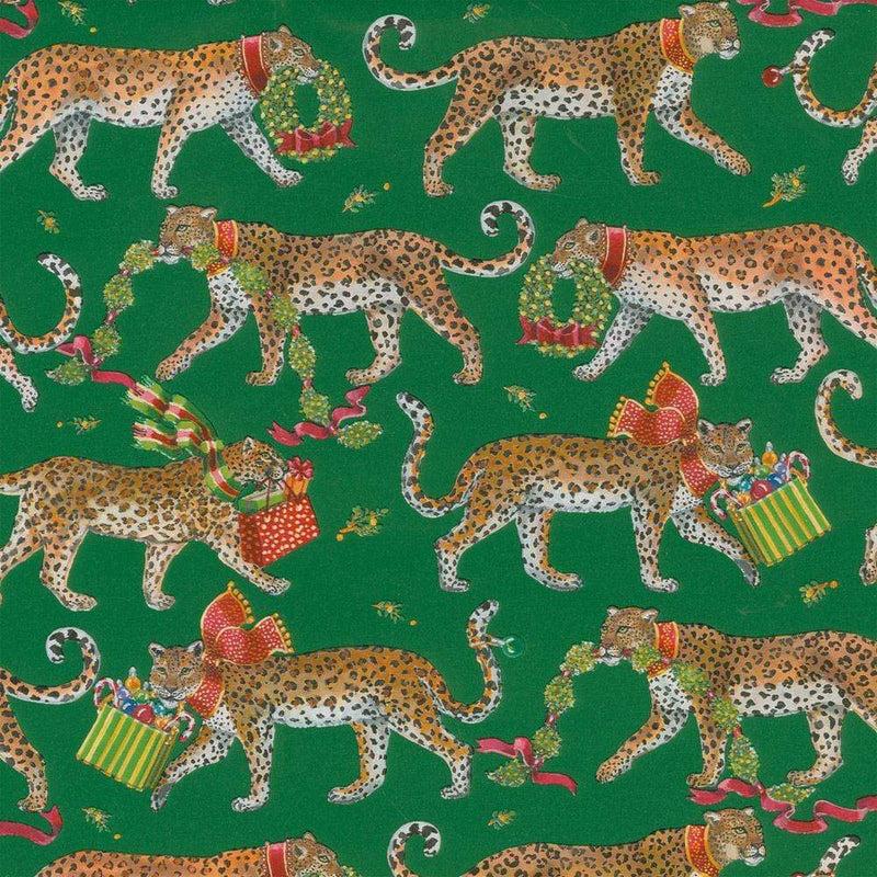 Caspari Christmas Leopards Gift Wrapping Paper In Dark Green - 30" X 8' Roll