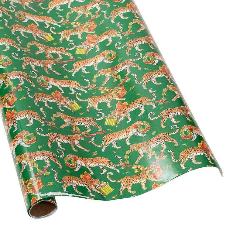 caspari Christmas Leopards Gift Wrapping Paper in Dark Green - Bundle of 2 30" x 8' Roll