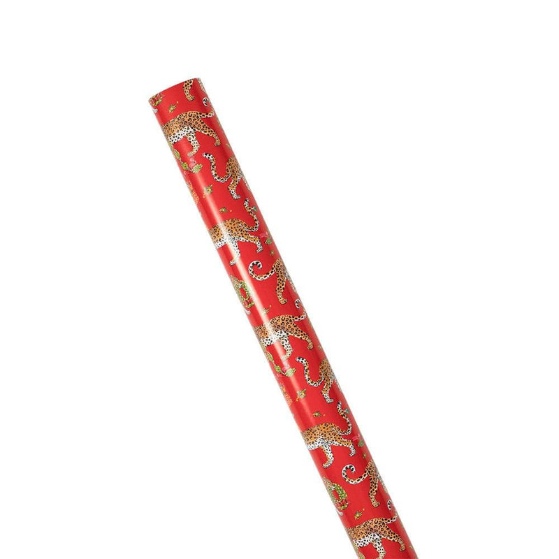 Caspari Christmas Leopards Gift Wrapping Paper In Red - 30" X 8' Roll