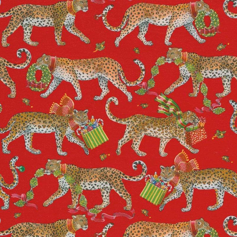 Caspari Christmas Leopards Gift Wrapping Paper In Red - 30" X 8' Roll