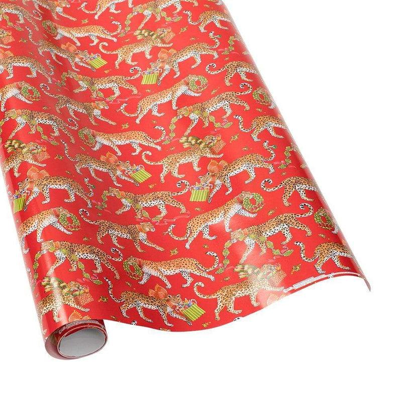 caspari Christmas Leopards Gift Wrapping Paper in Red - 30" x 8' Roll