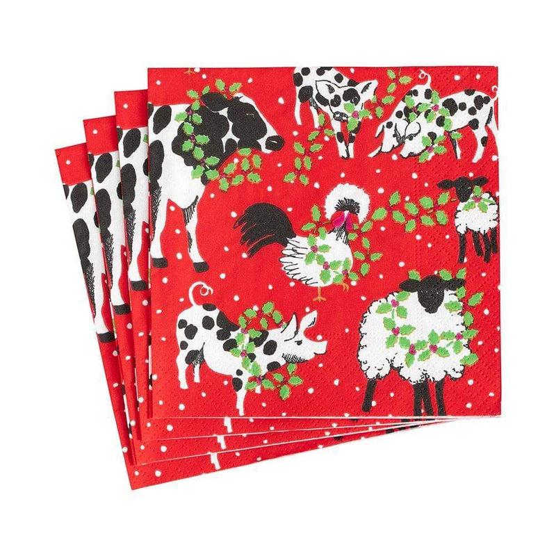 Caspari Christmas On The Farm Boxed Paper Cocktail Napkins - 40 Per Box