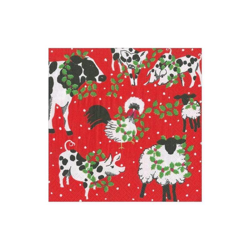 Caspari Christmas On The Farm Boxed Paper Cocktail Napkins - 40 Per Box
