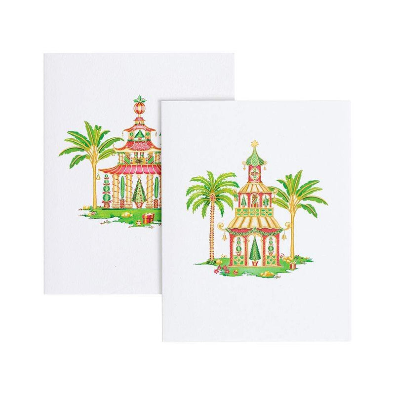 Caspari Christmas Pagodas Assorted Embossed Boxed Note Cards - 10 Note Cards & 10 Envelopes