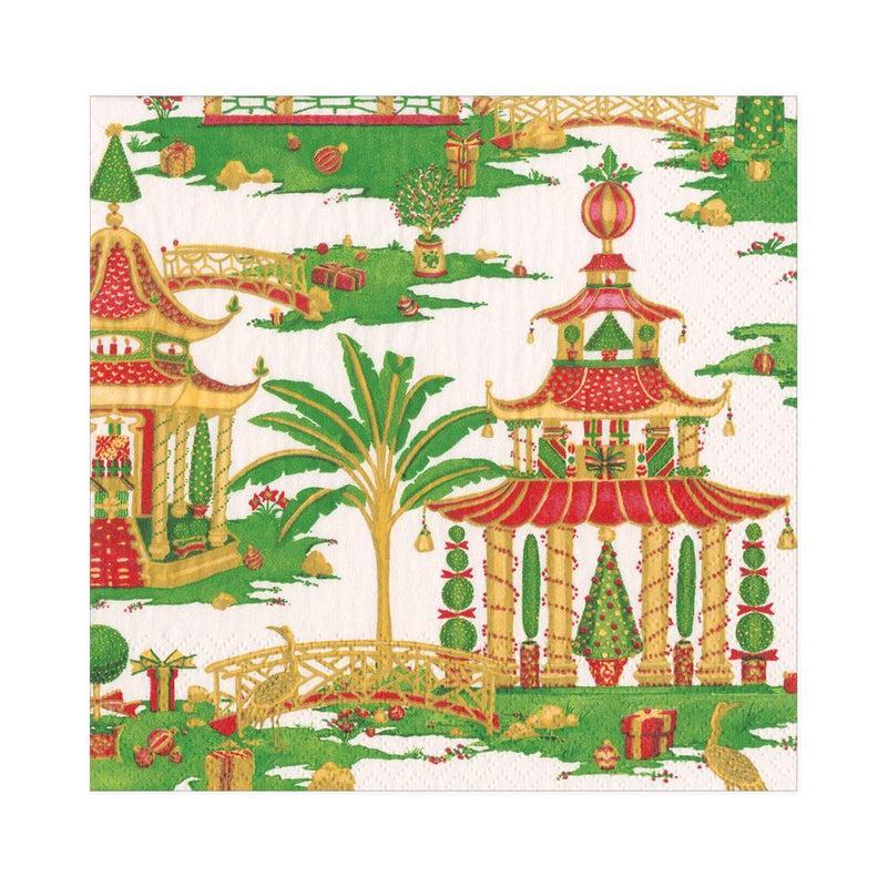 caspari Christmas Pagodas Paper Luncheon Napkins in White - 20 Per Package