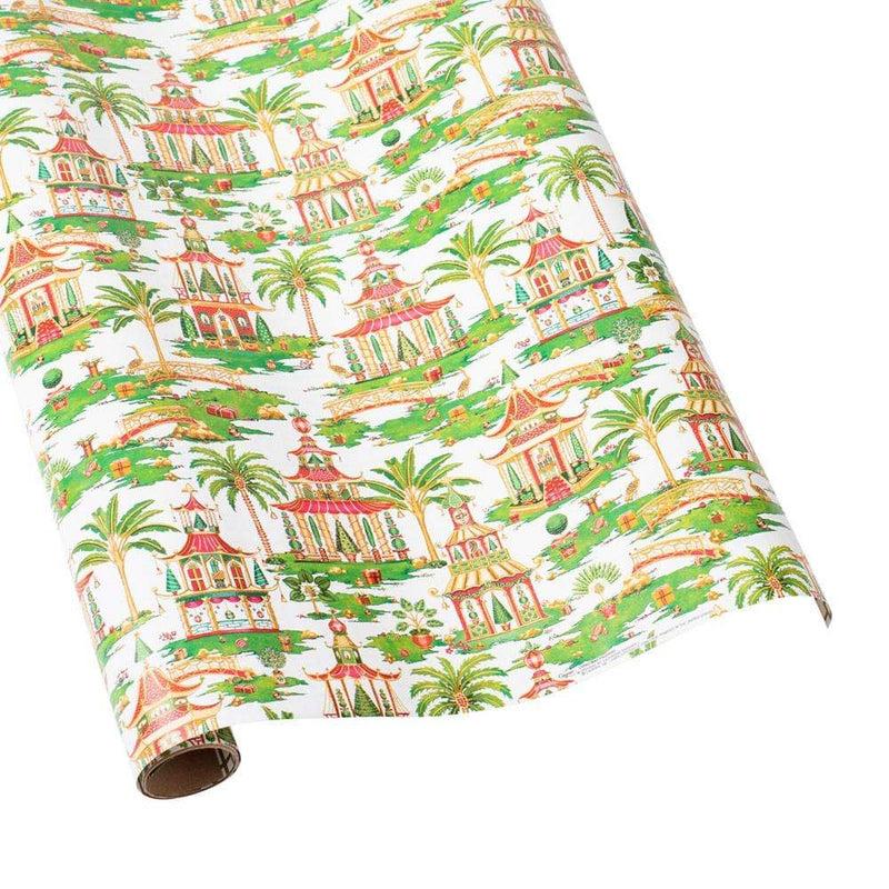 caspari Christmas Pagodas Reversible Gift Wrapping Paper in White - 30" x 8' Roll