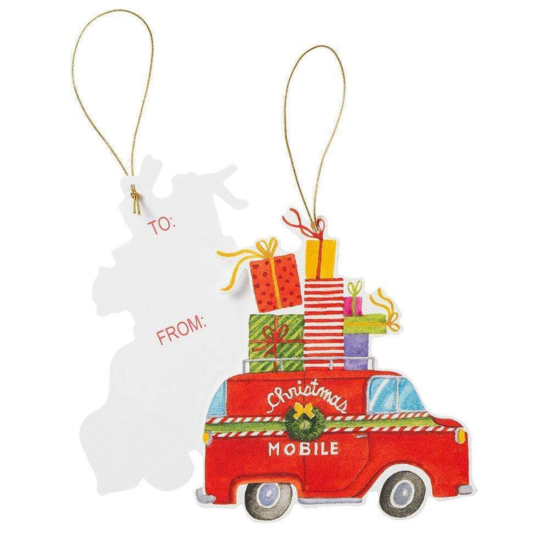 Caspari Christmas Rush Decorative Die-Cut Gift Tag - 4 Per Package