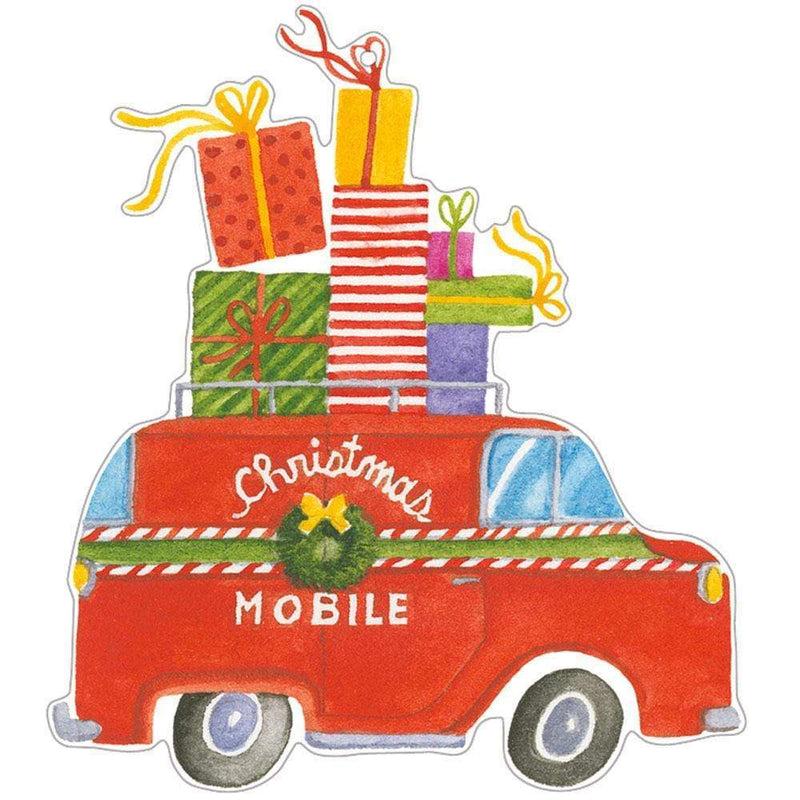 Caspari Christmas Rush Decorative Die-Cut Gift Tag - 4 Per Package