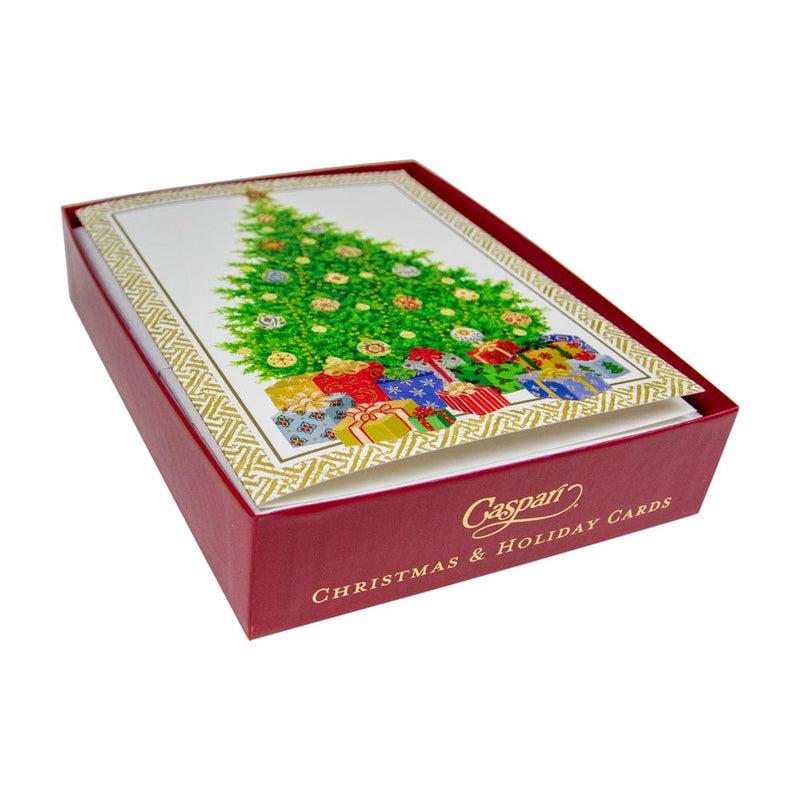 Caspari Christmas Tree & Ceramic Ornaments D-Size Boxed Christmas Cards - 15 Cards And Envelopes