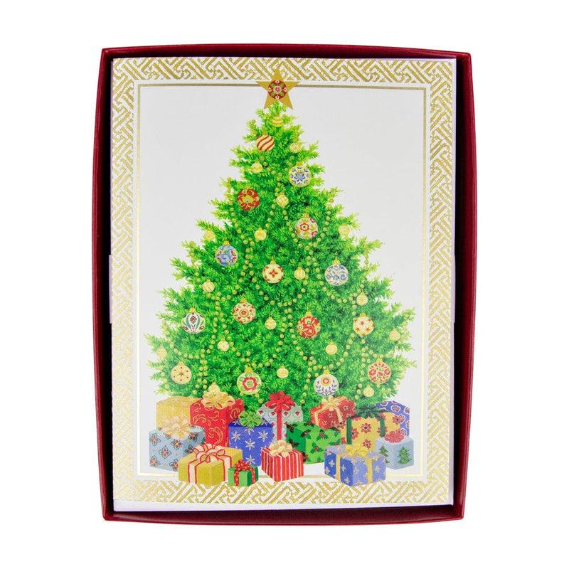 caspari Christmas Tree & Ceramic Ornaments D-Size Boxed Christmas Cards - 15 Cards And Envelopes