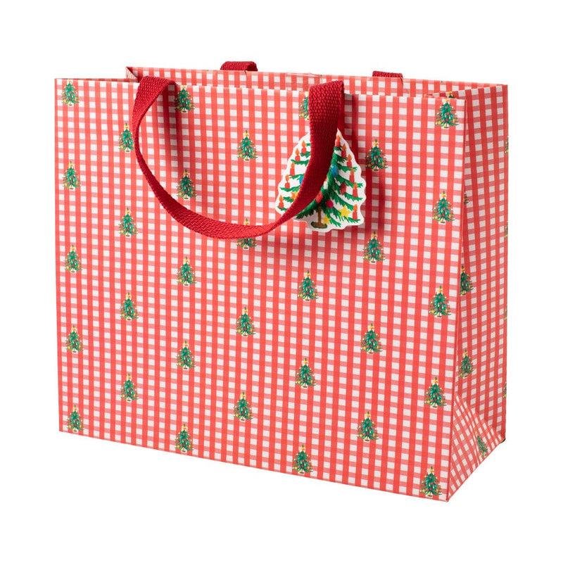 Caspari Christmas Tree Gingham Large Gift Bag - 1 Each