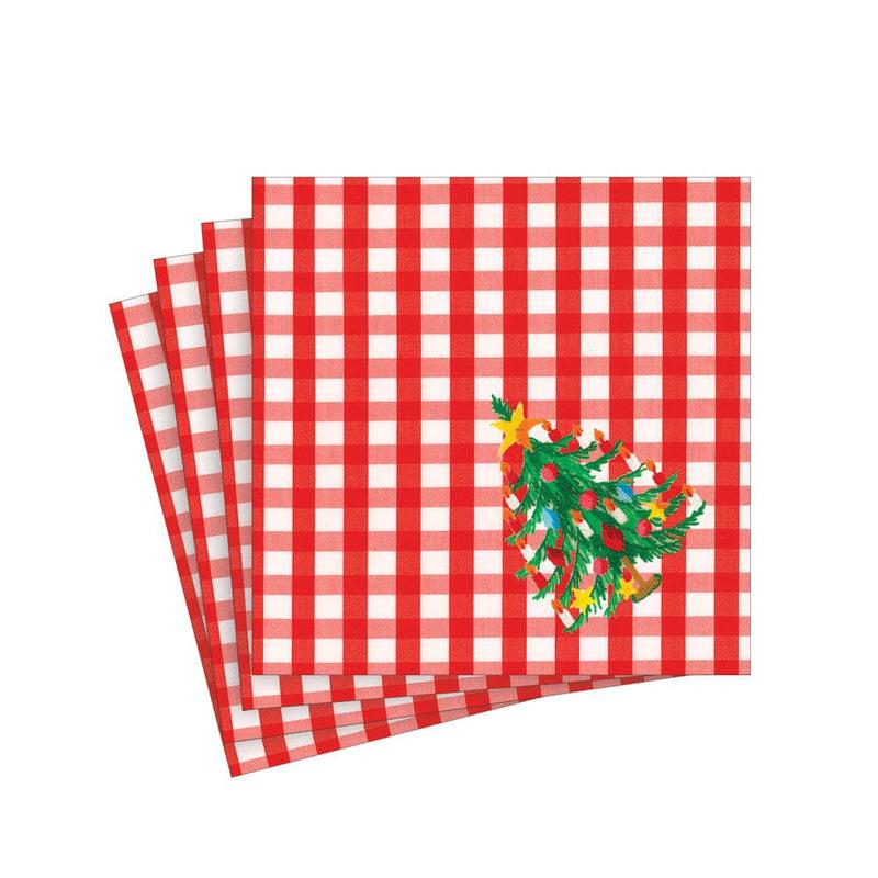 caspari Christmas Tree Gingham Paper Cocktail Napkins - 20 Per Package