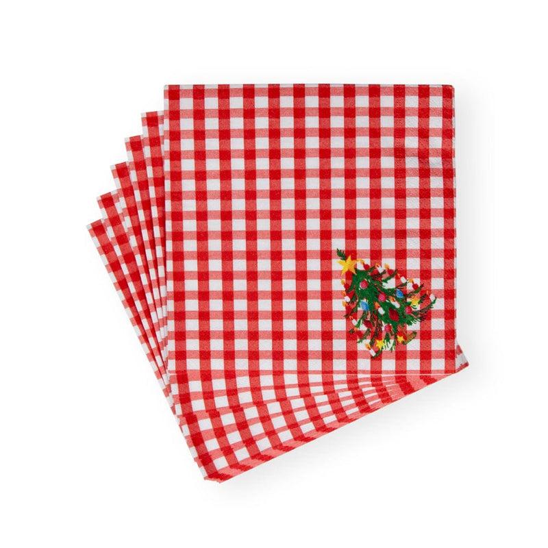 Caspari Christmas Tree Gingham Paper Luncheon Napkins - 20 Per Package