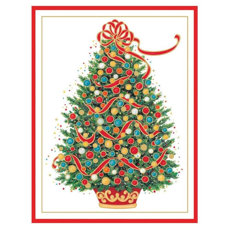 caspari Christmas Tree Large Embossed Boxed Christmas Cards - 10 Cards & 10 Envelopes