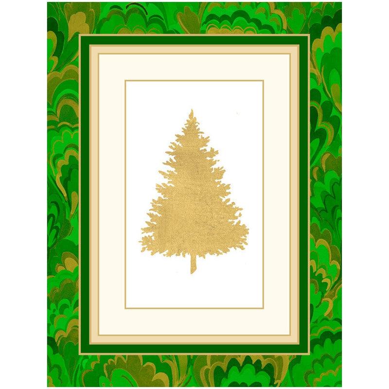 caspari Christmas Tree Marbled Foil Classic Boxed Christmas Cards - includes 10 cards & envelopes