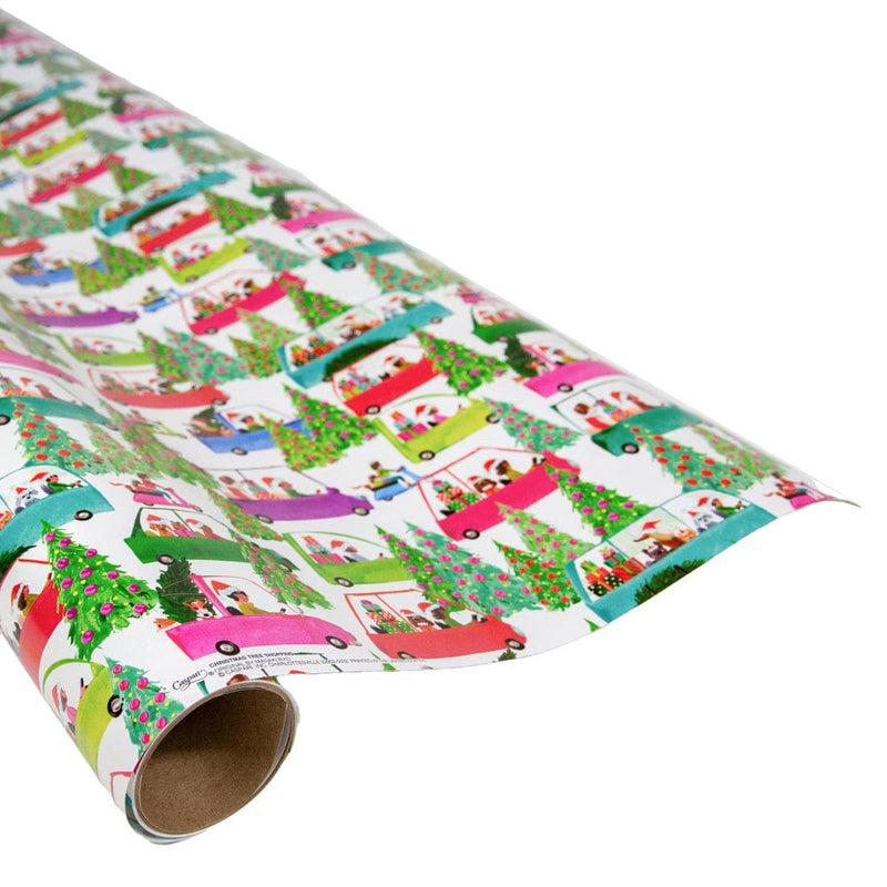 caspari Christmas Tree Shopping Gift Wrap - One 30" X 8' Roll