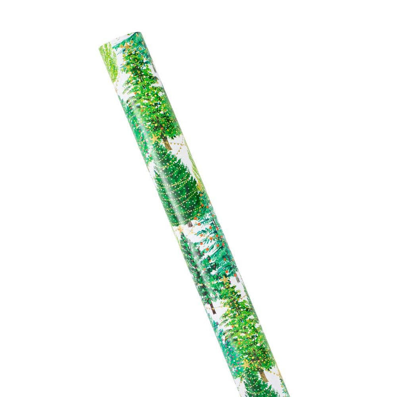 Caspari Christmas Trees With Lights Gift Wrapping Paper In White - 30" X 8' Roll