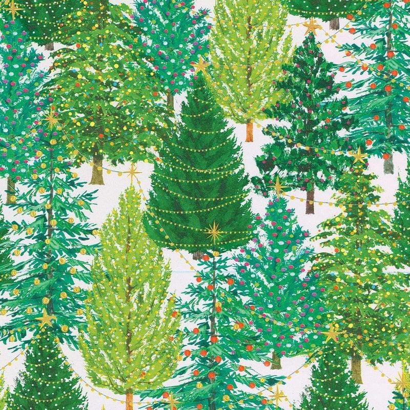 Caspari Christmas Trees With Lights Gift Wrapping Paper In White - 30" X 8' Roll