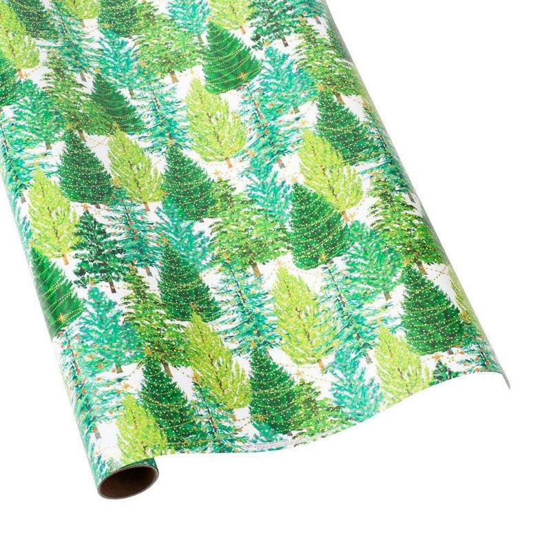 caspari Christmas Trees with Lights Gift Wrapping Paper in White - 30" x 8' Roll