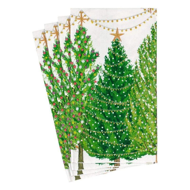 Caspari Christmas Trees With Lights Paper Guest Towel Napkins - 15 Per Package