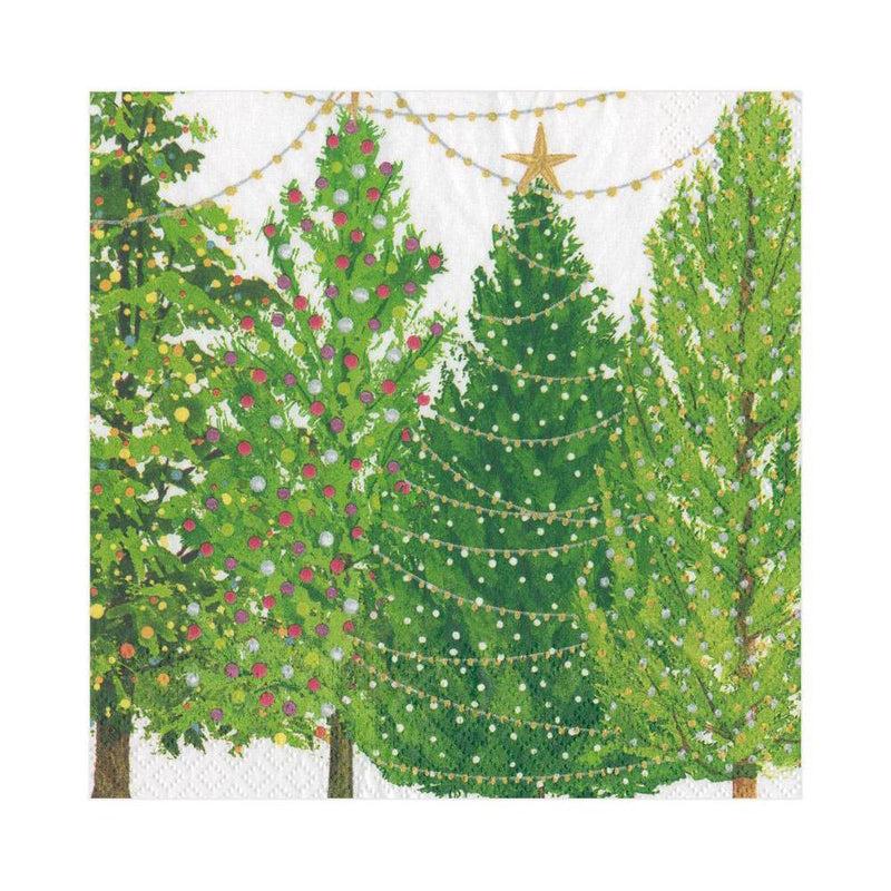 Caspari Christmas Trees With Lights Paper Luncheon Napkins - 20 Per Package