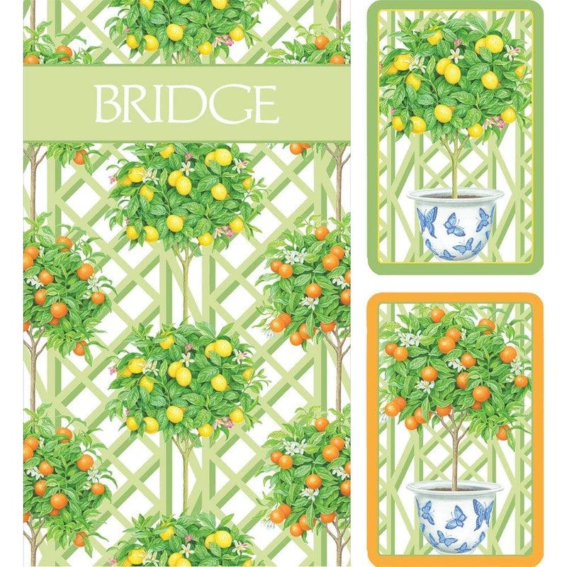 caspari Citrus Topiaries Bridge Gift Set - 2 Playing Card Decks & 2 Score Pads