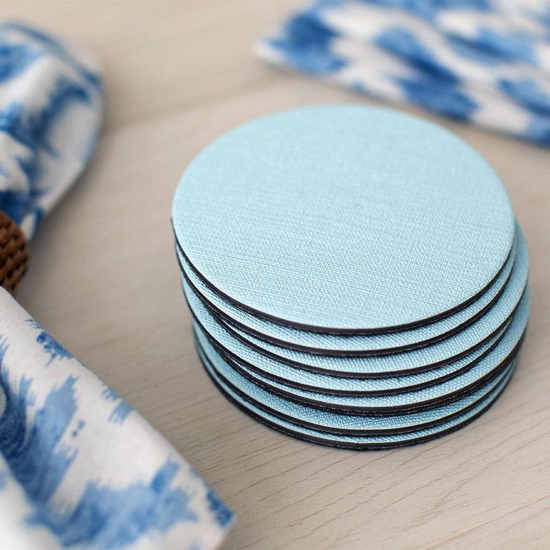 Caspari Classic Canvas Felt-Backed Coasters In Aqua - 8 Per Box
