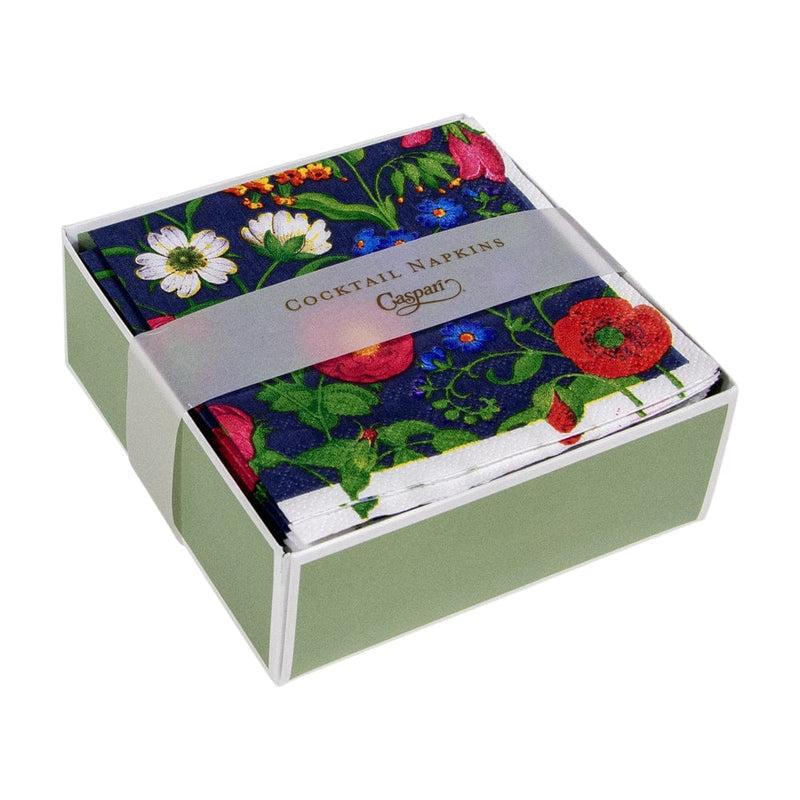 Caspari Cloisters Garden Boxed Cocktail Napkins In Navy - 40 Per Box
