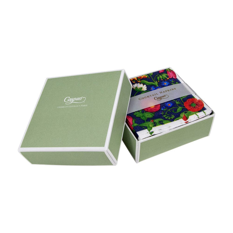 Caspari Cloisters Garden Boxed Cocktail Napkins In Navy - 40 Per Box
