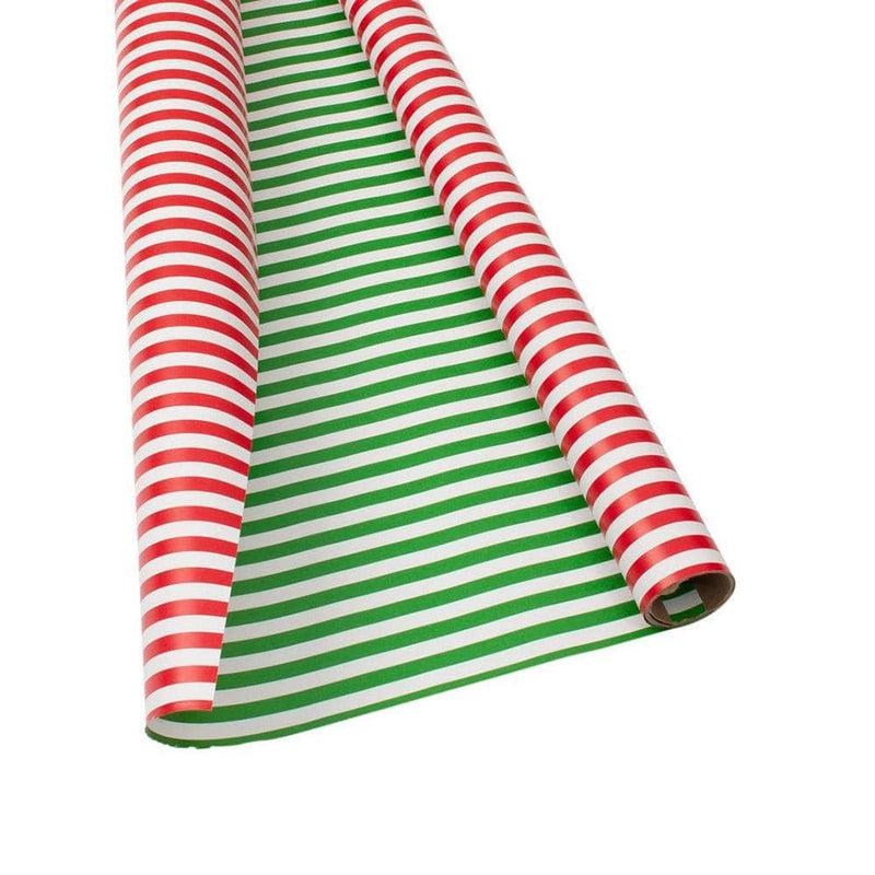 Caspari Club Stripe Reversible Gift Wrapping Paper In Red & Green - 30" X 8' Roll