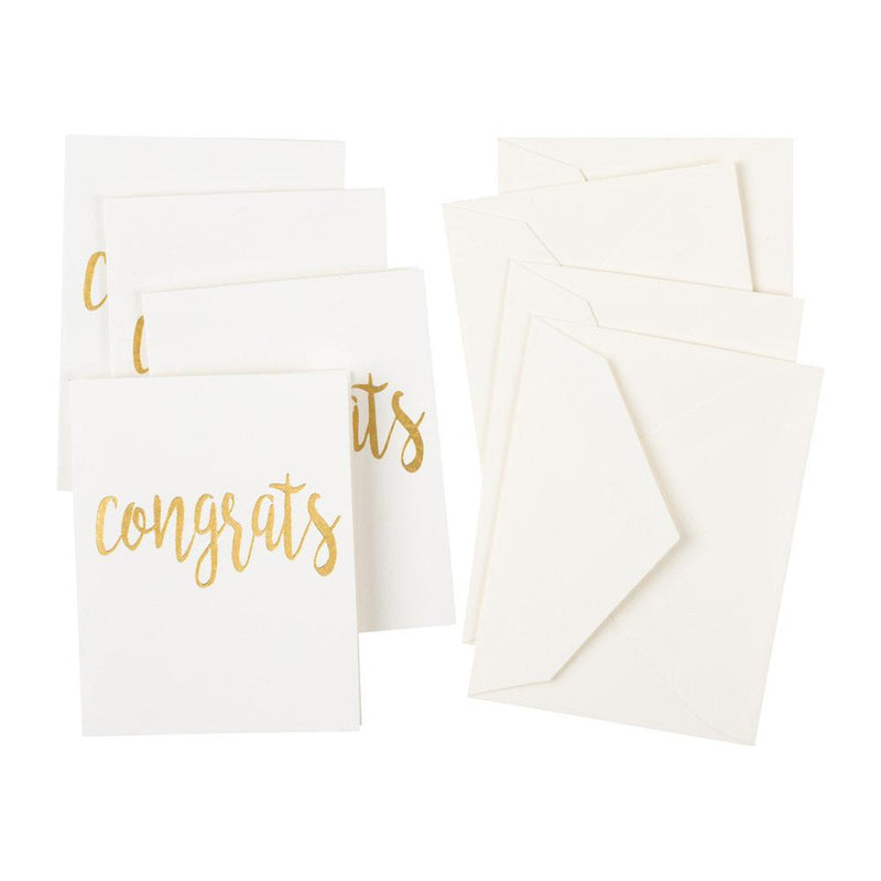 Caspari Congrats Script Gift Enclosure Cards In Gold Foil - 4 Mini Cards & 4 Envelopes