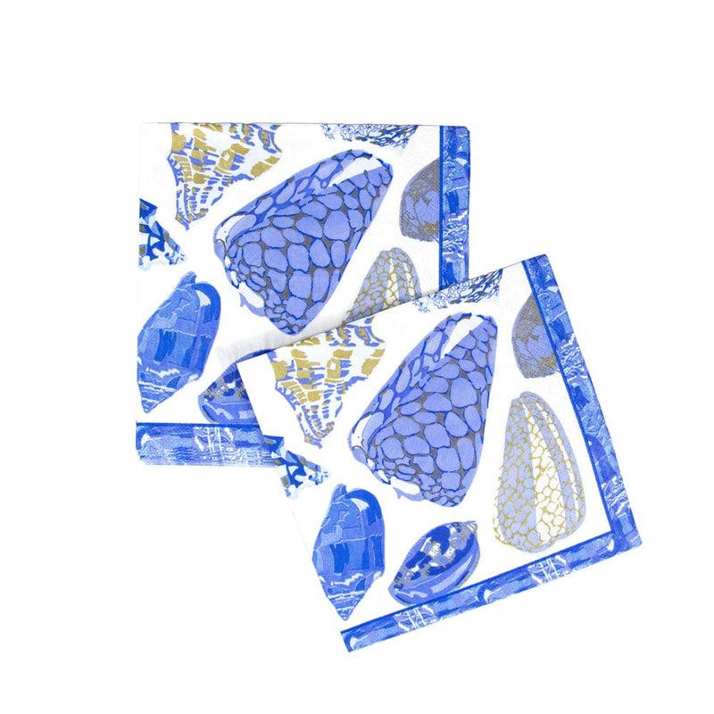 Caspari Coquillage Blue Luncheon Napkins - 20 Per Package