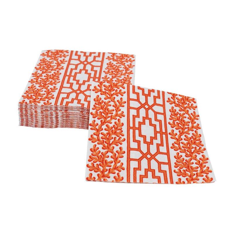 Caspari Coral And Trellis Coral Boxed Cocktail Napkins - 40 Per Box