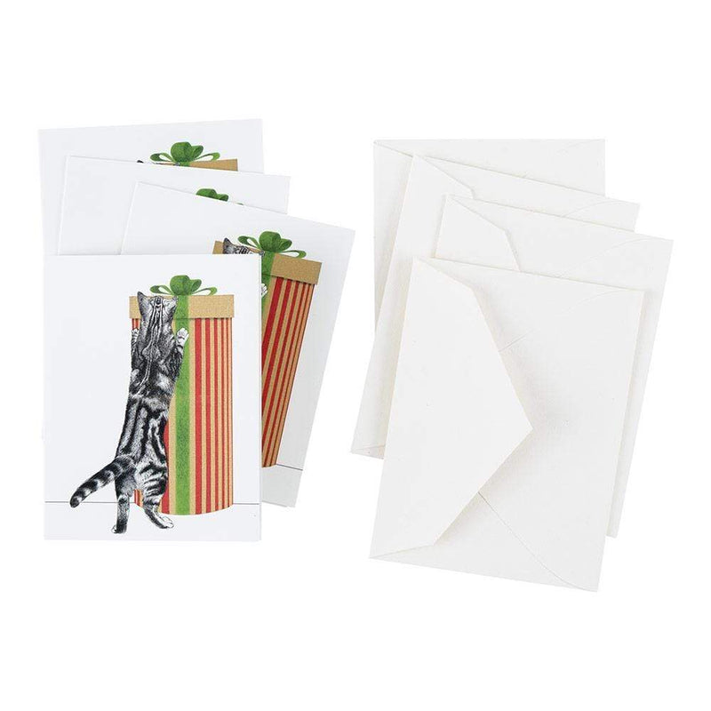 Caspari Curious Christmas Cats Gift Enclosure Cards - 4 Mini Cards & 4 Envelopes