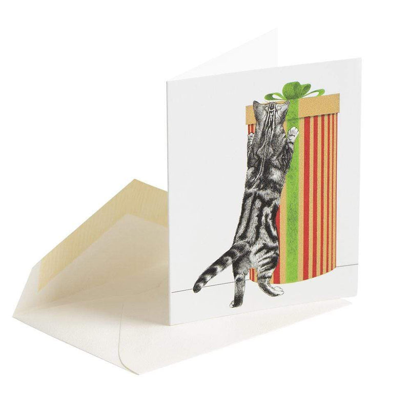 Caspari Curious Christmas Cats Gift Enclosure Cards - 4 Mini Cards & 4 Envelopes