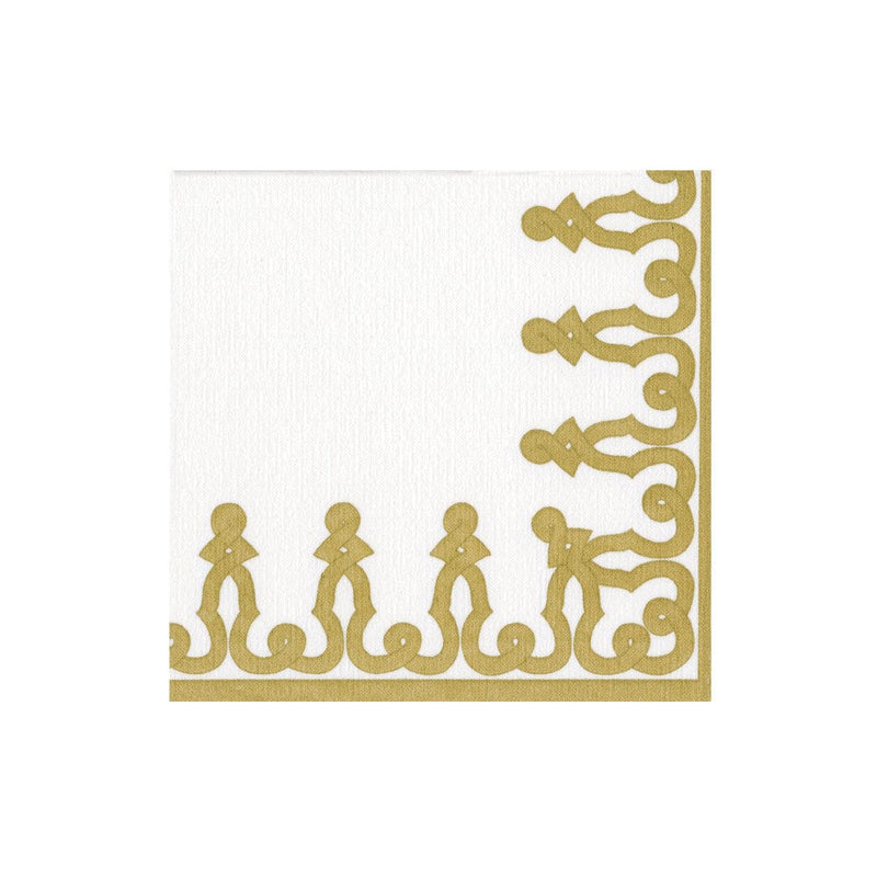 caspari Dessin Passementerie Green Paper Linen Boxed Cocktail Napkins - 30 Per Package