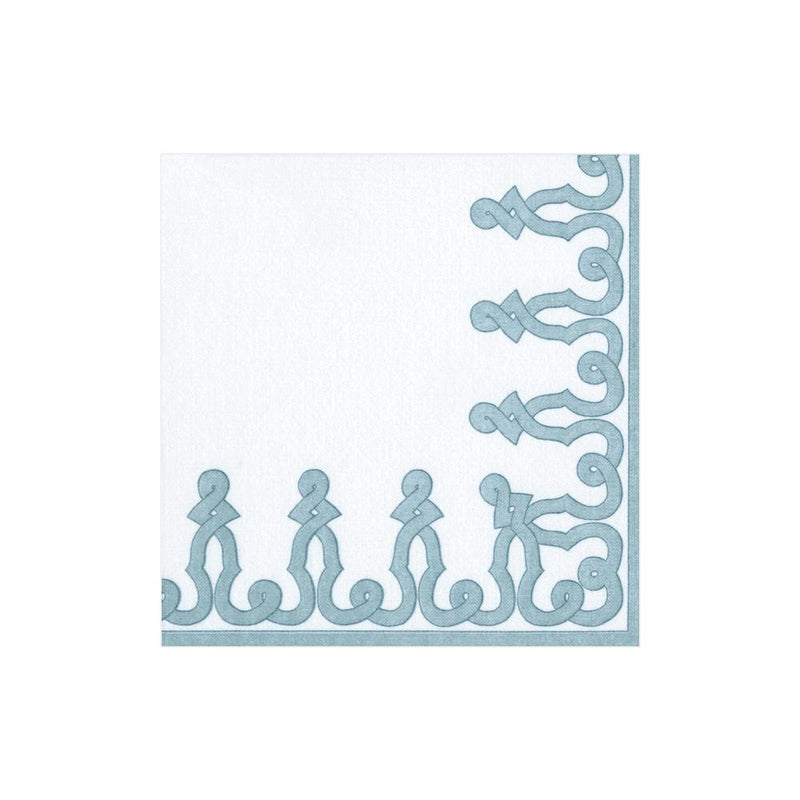 Caspari Dessin Passementerie Paper Linen Cocktail Napkins In Stone Blue - 15 Per Package