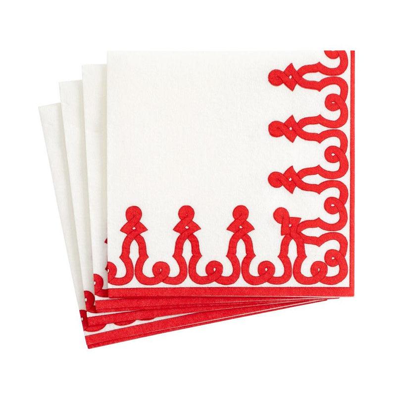 caspari Dessin Passementerie Paper Linen Cocktail Napkins in Red - 15 Per Package