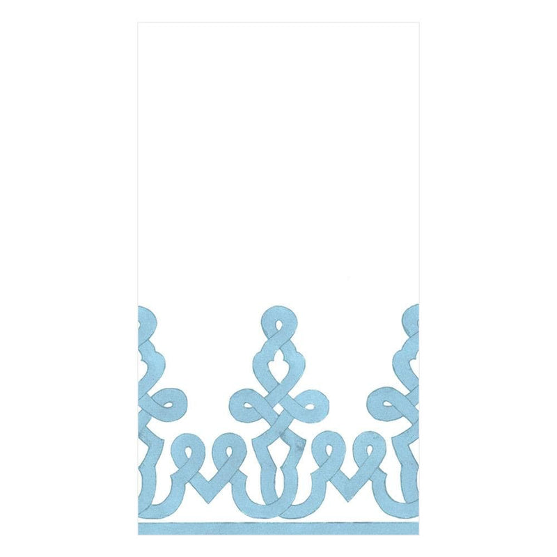 caspari Dessin Passementerie Paper Linen Guest Towel Napkins in Stone Blue - 12 Per Package