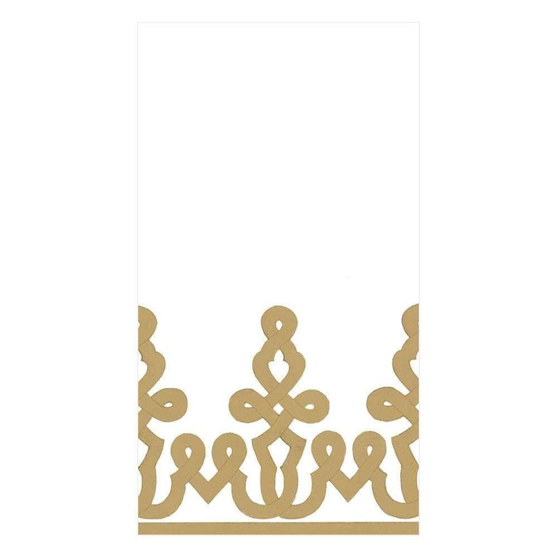 caspari Dessin Passementerie Paper Linen Guest Towel Napkins in Gold - 12 Per Package