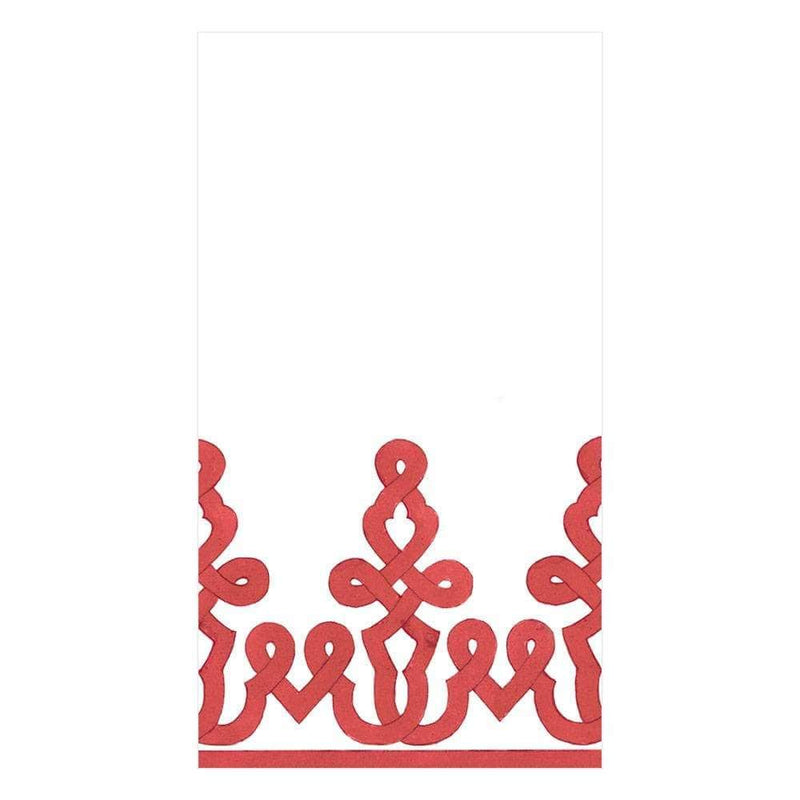 Caspari Dessin Passementerie Paper Linen Guest Towel Napkins In Red - 12 Per Package