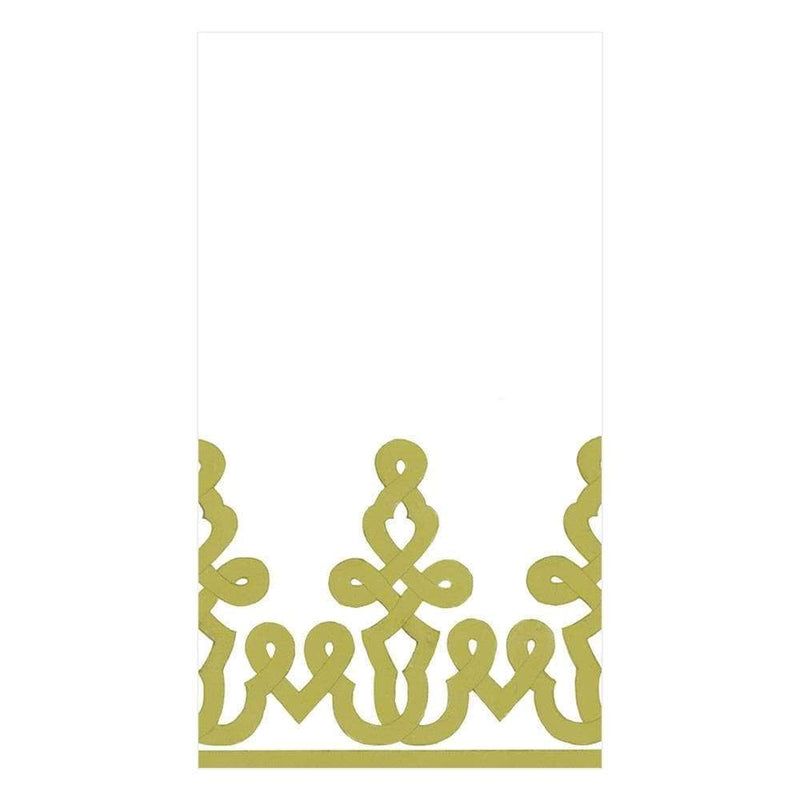 caspari Dessin Passementerie Paper Linen Guest Towel Napkins in Moss Green - 12 Per Package